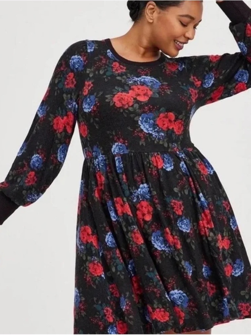 Torrid | Babydoll Dress - Super Soft Plush Floral Black Size 2X